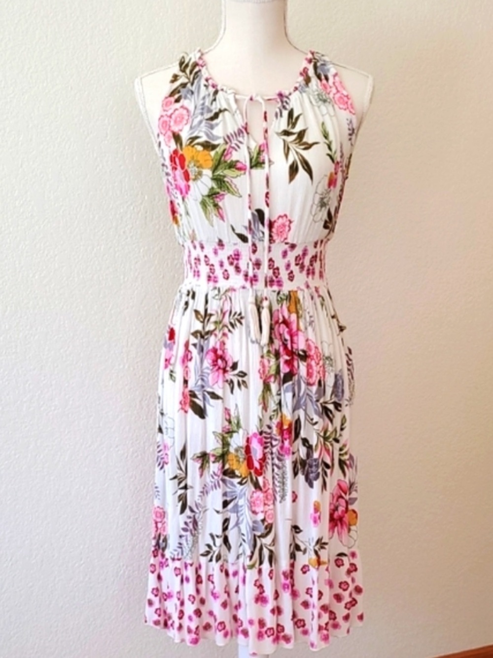 BILA Women's Pink Mixed Media Sleeveless Midi Dress Boho Beachy
Size S